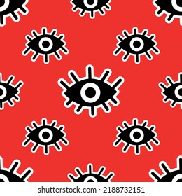 Patrón luminoso y transparente de ojos abstractos sobre un fondo rojo. Ilustración del vector 