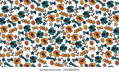 Patrón luminoso sin fisuras con flores abstractas. Ilustración del vector