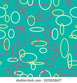 Bright Seamless Pattern. Abstract Geometric Background with Colorful Circles and Ellipses. Texture for Cloth, Dress, Linen, Textile, Paper.