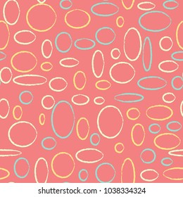 Bright Seamless Pattern. Abstract Geometric Background with Colorful Circles and Ellipses. Texture for Cloth, Dress, Linen, Textile, Paper.