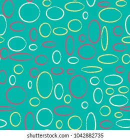 Bright Seamless Pattern. Abstract Geometric Background with Colorful Circles and Ellipses. Texture for Cloth, Dress, Linen, Textile, Paper.