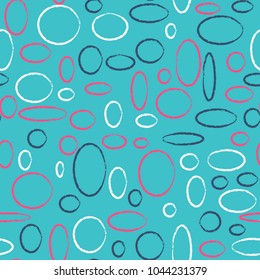 Bright Seamless Pattern. Abstract Geometric Background with Colorful Circles and Ellipses. Texture for Cloth, Dress, Linen, Textile, Paper.