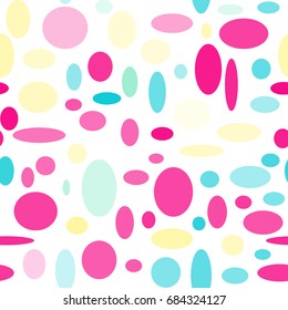 Bright Seamless Pattern. Abstract Geometric Background with Colorful Circles and Ellipses. Texture for Cloth, Dress, Linen, Textile, Paper.
