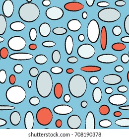 Bright Seamless Pattern. Abstract Geometric Background with Colorful Circles and Ellipses. Texture for Cloth, Dress, Linen, Textile, Paper.