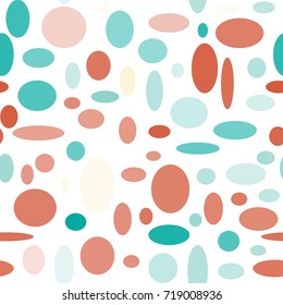Bright Seamless Pattern. Abstract Geometric Background with Colorful Circles and Ellipses. Texture for Cloth, Dress, Linen, Textile, Paper.