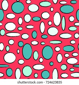 Bright Seamless Pattern. Abstract Geometric Background with Colorful Circles and Ellipses. Texture for Cloth, Dress, Linen, Textile, Paper.