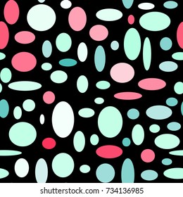 Bright Seamless Pattern. Abstract Geometric Background with Colorful Circles and Ellipses. Texture for Cloth, Dress, Linen, Textile, Paper.