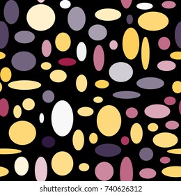 Bright Seamless Pattern. Abstract Geometric Background with Colorful Circles and Ellipses. Texture for Cloth, Dress, Linen, Textile, Paper.