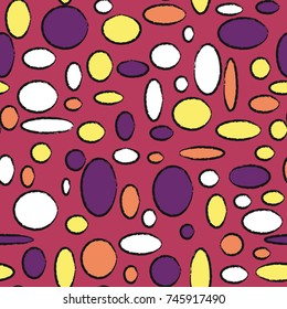 Bright Seamless Pattern. Abstract Geometric Background with Colorful Circles and Ellipses. Texture for Cloth, Dress, Linen, Textile, Paper.