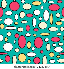 Bright Seamless Pattern. Abstract Geometric Background with Colorful Circles and Ellipses. Texture for Cloth, Dress, Linen, Textile, Paper.