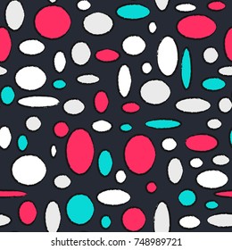 Bright Seamless Pattern. Abstract Geometric Background with Colorful Circles and Ellipses. Texture for Cloth, Dress, Linen, Textile, Paper.