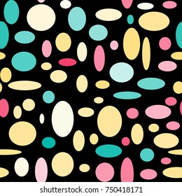 Bright Seamless Pattern. Abstract Geometric Background with Colorful Circles and Ellipses. Texture for Cloth, Dress, Linen, Textile, Paper.