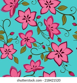 Bright seamless pattern with abstract pink flowers