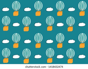 Bright seamless pattern with air balloons at the sky, vector illustration