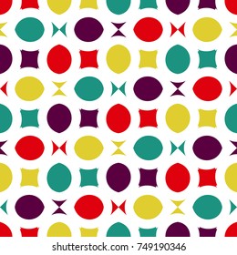 Bright seamless pattern with alternate colorful geometric shapes.