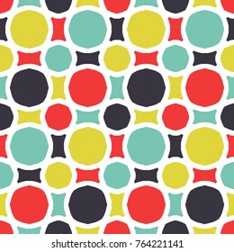 Bright seamless pattern with alternate geometric elements. Beautiful retro artwork.