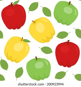 Bright seamless pattern with apples and leaves