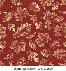 Bright seamless pattern with autumn leaves. Design for fabric, wallpaper and packing paper.