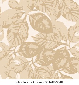 Bright seamless pattern a background with autumn beige leaves .Seamless vector pattern with tropical leaves editable and separable