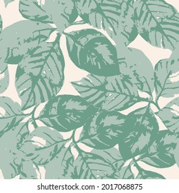 Bright seamless pattern a background with autumn green leaves .Seamless vector pattern with tropical leaves editable and separable