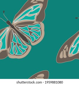 Bright seamless pattern with BATTERFLIES. Stylish minimalistic colorful print for fabric, wallpaper, bedding, greeting card or wrapping paper. Background or textile. EPS 10 vector
