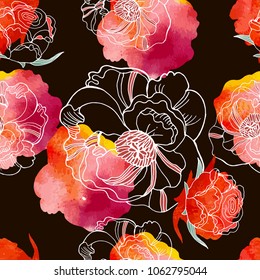 Bright seamless pattern with beautiful roses and meadow flowers. Watercolor textured. Floral background for home textiles, interiors, linens, cotton fabric.