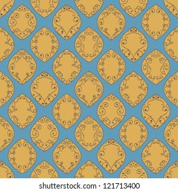 Bright seamless pattern with beige ovals on blue background
