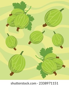 Bright seamless pattern with big juicy realistic gooseberries on green-yellow background