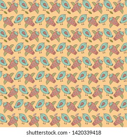 Bright seamless pattern with birds in nice area. Endless texture for vivid design, advertising, greeting cards, posters, advertising.Abstract background. Vector. Printing on fabric, texture.