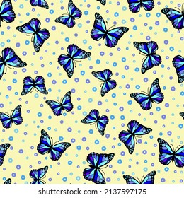 Patrón luminoso y transparente con mariposas azules
