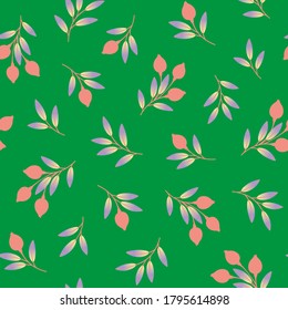 Bright seamless pattern with branches, berries and leaves. Repeat abstract botanical pattern. Vector illustration.