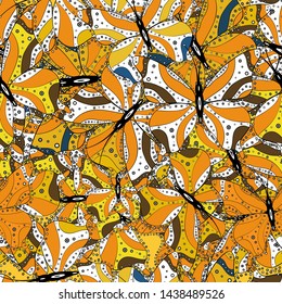 Bright seamless pattern with butterflies. Fashion Fabric Design. Picture on white, orange and yellow colors. Vector illustration.