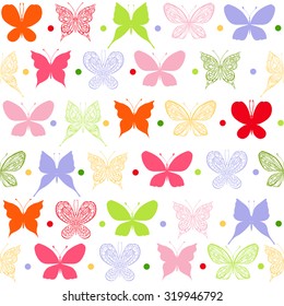 Bright seamless pattern with butterflies. Vector design.