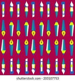 Bright seamless pattern by art and design accessories: pen, pencil, brush, knife