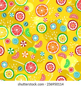 Bright seamless pattern with candies and jelly.