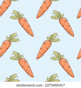 Bright  seamless pattern with carrot. Vector cute hand drawn  background.