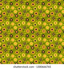 Bright seamless pattern with cartoon flowers for children, vector