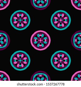 Bright seamless pattern with circular ornaments on a white background.