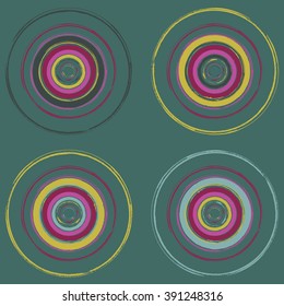 Bright seamless pattern with color circles and rounds an the dark green background. Color vector illustration in oriental style for fabric, paper wrapper, cards, design, fashion and textile.