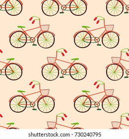 Bright seamless pattern with colorful bicycles.