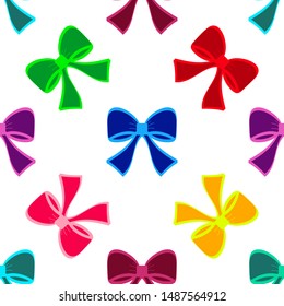 Bright seamless pattern with colorful bows on a white background.