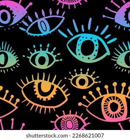 Patrón luminoso sin fisuras con ojos coloridos. Fondo de textura. Fondo de escritorio para chicas adolescentes. Estilo de la moda femenina