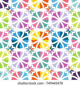 Bright seamless pattern with colorful floral geometric ornament.