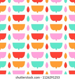 Bright seamless pattern with colorful geometric shapes.