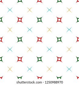 Bright seamless pattern with colorful geometric stars on a white background.