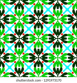 Bright seamless pattern with colorful geometric ornament.