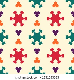 Bright seamless pattern with colorful geometric ornament.