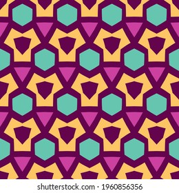 Bright seamless pattern with colorful geometric kaleidoscopic ornament.