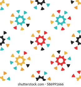 Bright seamless pattern with colorful geometric elements.
