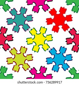 Bright seamless pattern with colorful geometric elements.
